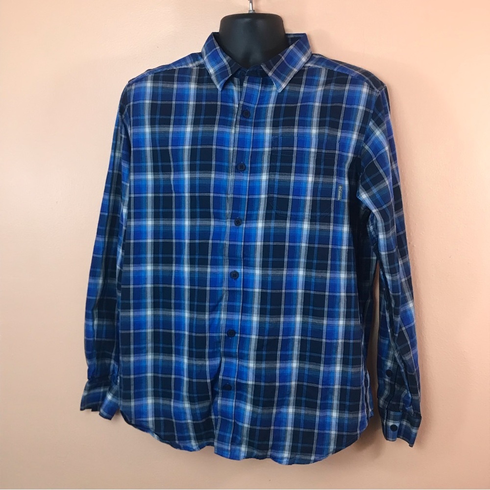 Columbia Blue Plaid Long Sleeve Button Down Men M